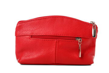 Red cosmetic bag on white background