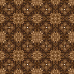 Elegant flower motifs design on Bantul batik with modern dark brown color concept.