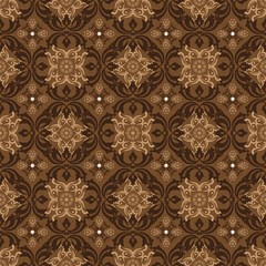 Elegant flower motifs design on Bantul batik with modern dark brown color concept.