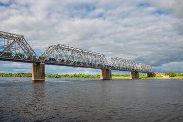 Nikolaevsky (Romanovsky) railway bridge across the Volga river in the city of Yaroslavl