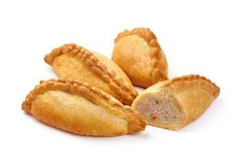 Freshly baked patties, isolated on white background