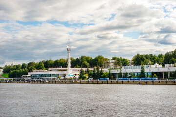 Yaroslavl, Russia - August 14, 2020: River port located in historical part of the city of Yaroslavl, located along the banks of the Volga River. Yaroslavl is part of the Golden Ring of Russia.