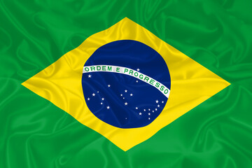 Brazil Flag waving. National flag of Brazil with waves and wind. Official colors and proportion. Brazilian Flag