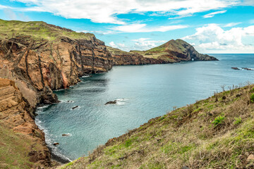 Fototapeta premium View of rocky cliffs clear water of Atlantic Ocean at Ponta de Sao Lourenco, the island of Madeira, Portugal