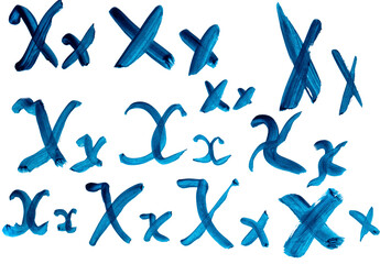 The letter X is drawn in different versions.