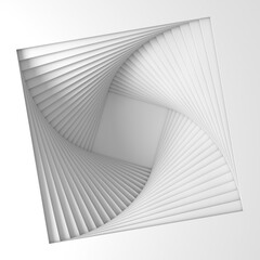 Abstract three-dimensional white light texture of a set of straight square steps spiraling. 3D illustration