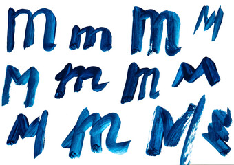 The letter M is drawn in different versions.