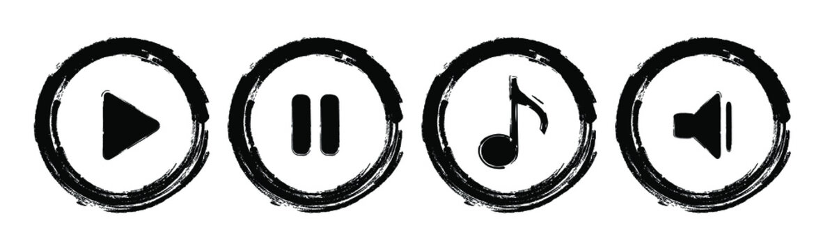 Grunge Play Music Vector Icon.