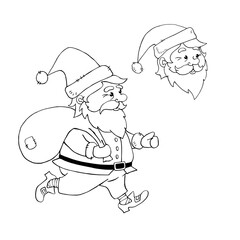 Santa Claus. Vector contour hand drawn illustration. New year and Christmas outline characters in doodle style, sketch. For greeting cards, calendars, prints, children's coloring book