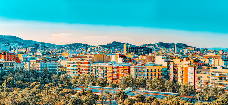 Panorama on the urban center of Barcelona, the capital of the Au