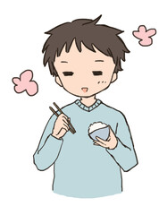 ご飯を食べる　男性　美味しい