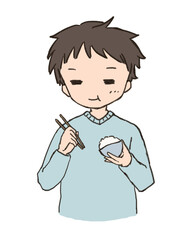 ご飯を食べる　男性　もぐもぐ