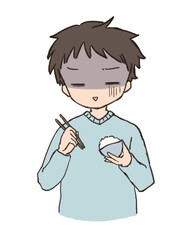 ご飯を食べる　男性　げっそり