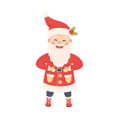 Standing Santa Claus with White Beard as New Year Character Vector Illustration