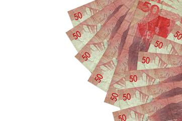 50 Philippine piso bills lies isolated on white background with copy space. Rich life conceptual...