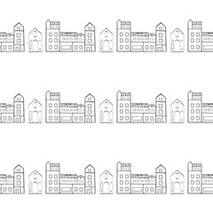 Seamless pattern with multi-storey building facades