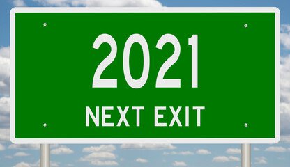 Rendering of a green highway sign 2021 NEXT EXIT
