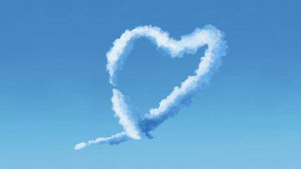 ハートマークの飛行機雲と水色の背景イメージ素材