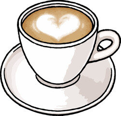 【手描き飲み物ベクターイラスト】ラテアートのイラスト 湯気なし