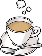 【手描き飲み物ベクターイラスト】ホットカフェオレのイラスト 湯気あり