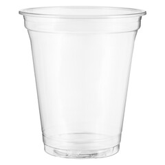 One empty disposable transparent plastic cup isolated on white background