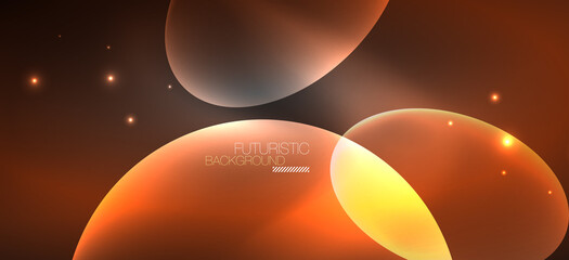 Neon ellipses abstract backgrounds. Shiny bright round shapes glowing in the dark. Vector futuristic illustrations for covers, banners, flyers and posters and other