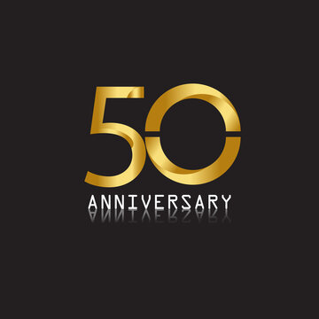 50 years anniversary celebration logotype. 50th anniversary logo with confetti golden colored isolated on black background, vector design for greeting card and invitation card