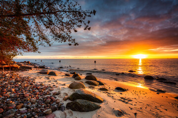 Amazing landscape of the beach at Orlowo cliff at sunrise, Gdynia. Poland