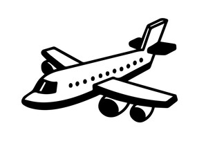 Silhouette of airplane on white background