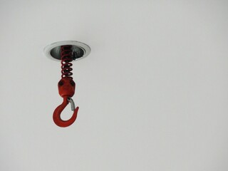 Ceiling Pulley Winch Overhead Lift Electric Hoist Crane with red hook hiding install nicely on high...