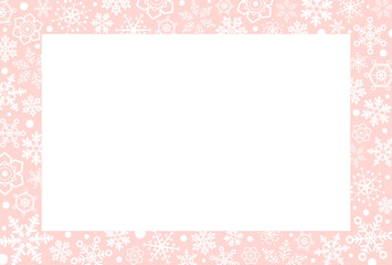 Pale pink frame with snowflakes studded around. Vector illustration.
