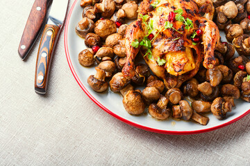 Baked poult with mushroom