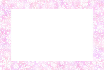 雪の結晶が散りばめられた和紙風のフレーム　ピンク　はがきサイズ