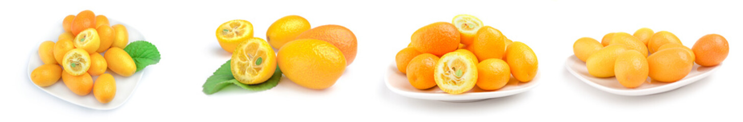 Fototapeta na wymiar Collage of cumquats isolated on a white background with clipping path