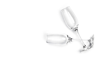 Champagne flutes on white background. High quality photo