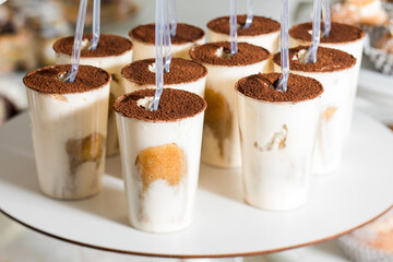 Many portions of tiramisu in a candy bar