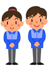 笑顔の女性と男性のコンビニ店員