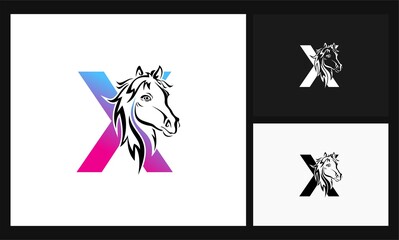 letter X horse concept design logo