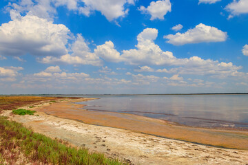 Fototapeta na wymiar View of a salt Ustrichnnoe (oyster) lake in Kherson region, Ukraine