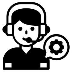 
Gear inside bubble with customer assistant, technical support solid icon 
