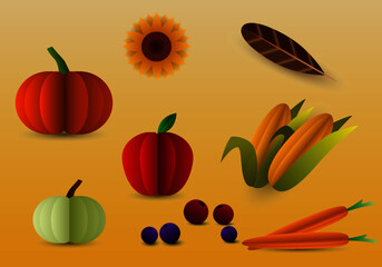 Thanksgiving festive vector illustration with paper cut-out style adjustable elements for holiday season decoration