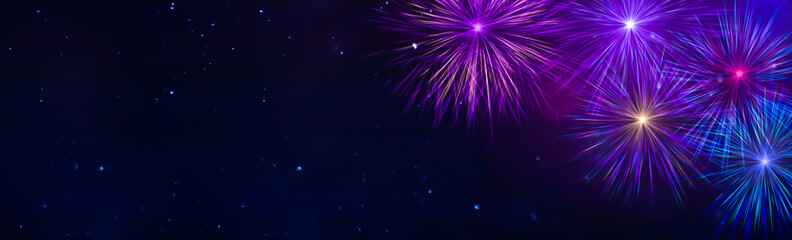  Colorful fireworks - New Years Eve background banner with copy space