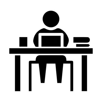 recommend clip art: Silhouette of people working at desk on white background