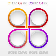 4 circle shapes components Infographic. Modern business circle origami style Four options banner. infographics illustration workflow layout, diagram, 4 number, Four steps up options web design