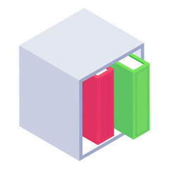 
Office racks, isometric icon of wooden bookshelves 
