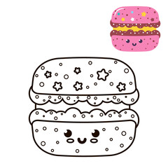 Coloring page macaroon. Coloring page macaroon. Sweet silhouette dessert and color oblect on the white background