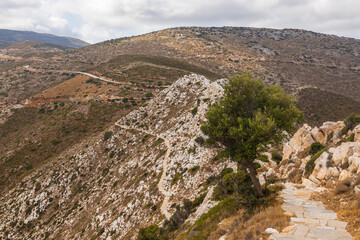 View of the mountain landscape, Ios, Greece.