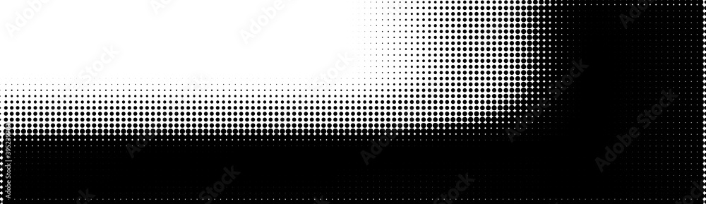 Poster Halftone in abstract style. Geometric retro banner vector texture. Modern print. White and black background. Light effect
