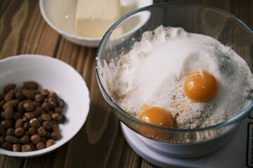 Dough recipe ingredients. Closeup shot