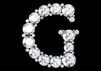 Diamond letters with gemstones isolated on black. 3D rendering